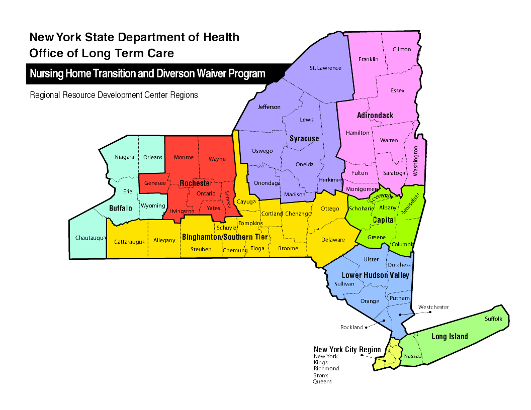 Nursing Home Transition and Diverson Waiver Program Map of Regional Resource Development Center Regions