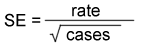 Standard error equals rate divided by the square root of cases.