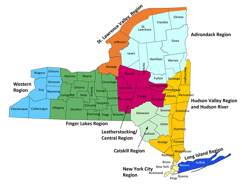 New York State map with fish advisory regions