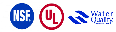 Images of NSF, UL, Water Quality Association logos