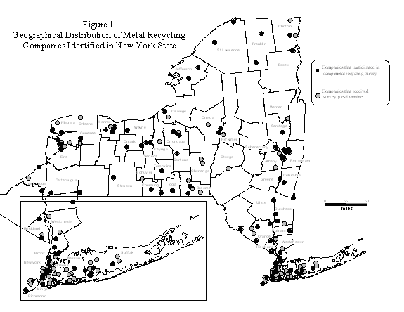 Figure 1 - Geographical Distribution of Metal Recycling Companies Identified in NYS