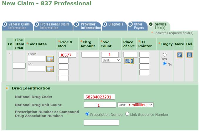 New Claim - 837 Professional Service Lines